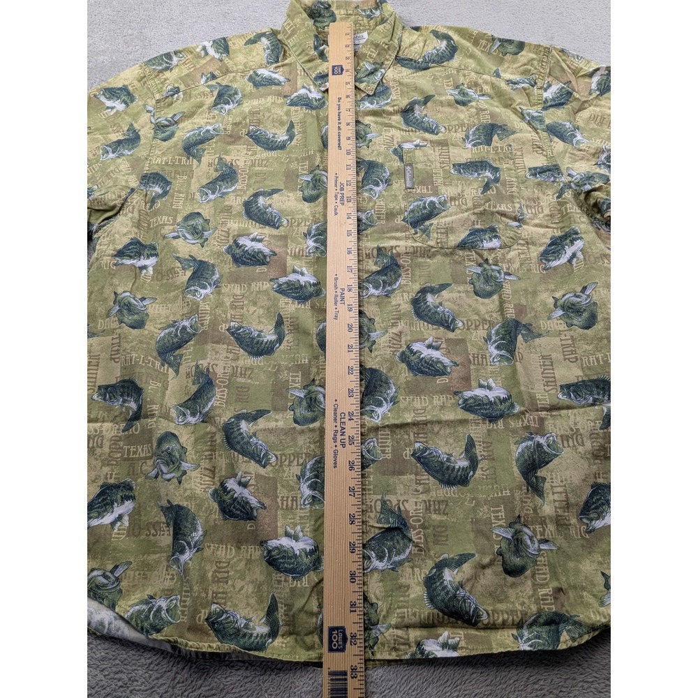 Columbia Mens XL Bass Fishing Graphic Print Short Sleeve Button Down Shirt Green - Picture 6 of 10